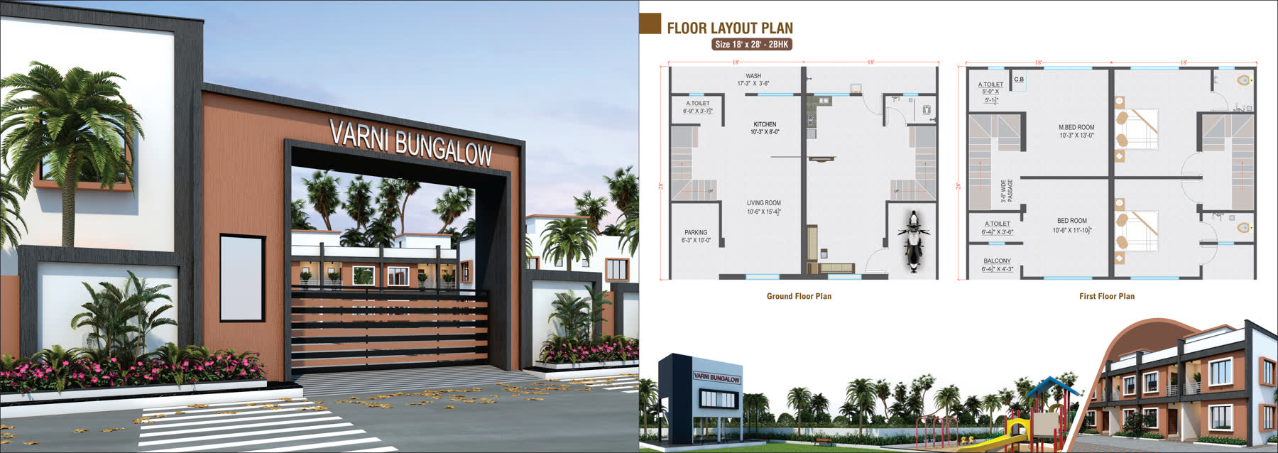 2 BHK layout · 18′×28′ plot · Ground + First floor